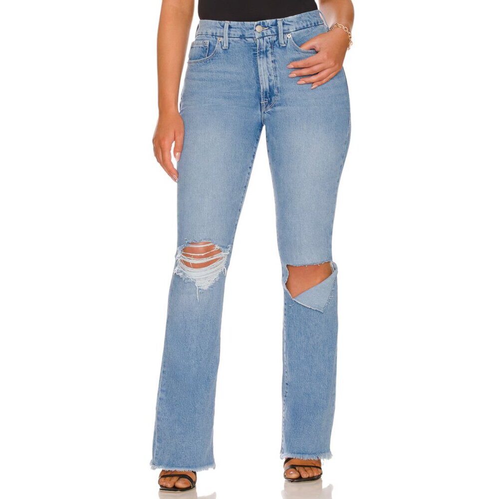 GOOD AMERICAN Good Classic Boot NWT Ripped Knee Jeans Distressed | Size 14/32
